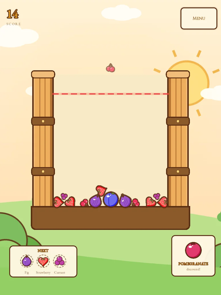Fruit Alchemist on a tablet in portrait orientation with the barrel and UI panels stacked vertically