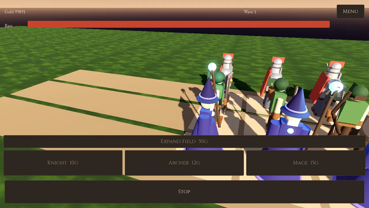 Close view of the merge grid packed with knights, archers and mages ready to combine into higher tiers